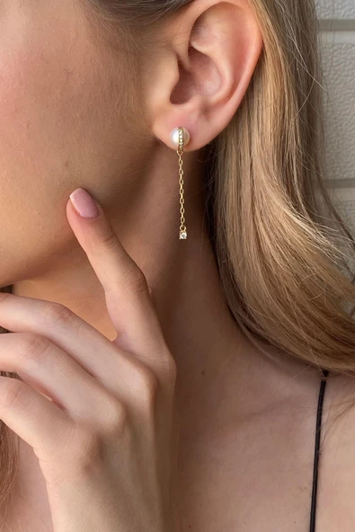 8,5 mm Tatlı Su Doğal İnci Sallantılı Küpe - Resim 2