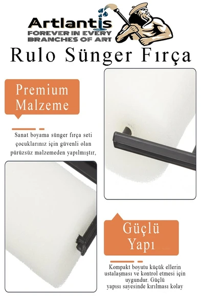 Sünger Rulo Fırça 15 li 1 Paket Siyah Plastik Saplı Boyama Süngeri Sanatsal Sünger Boya Fırçası Parmak Guaj Akrilik Boya - 4