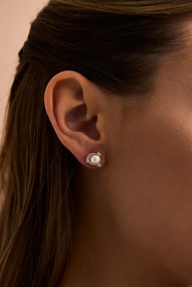 6,5 mm Zirkon Taşlı Doğal İnci Küpe Kolye Yüzük Üçlü Set - 4