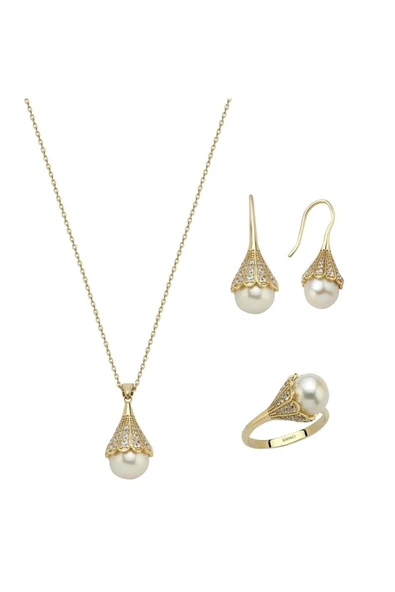 9,5 mm Ampul Modelli Doğal İncili Küpe Kolye Yüzük Üçlü Set - 5