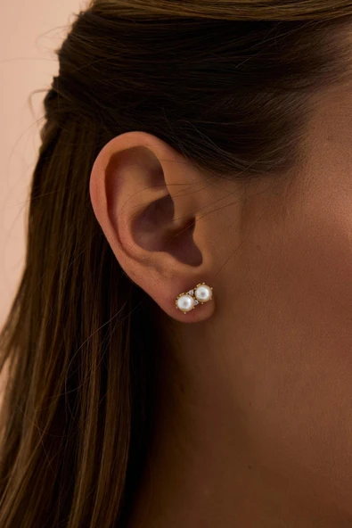 5,5 mm İkili Doğal İnci Küpe ürün görseli 1