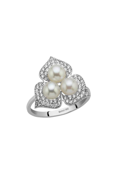 5,5 mm Zirkon Taşlı Doğal İnci Yüzük - Resim 7