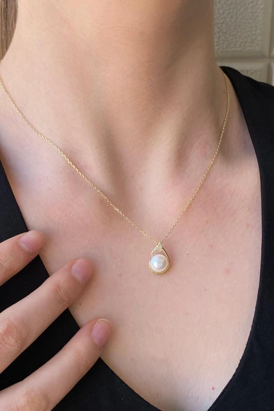 6,5 mm Damla Doğal İnci Küpe Kolye İkili Set - 2