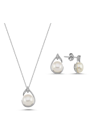 6,5 mm Damla Doğal İnci Küpe Kolye İkili Set - 7