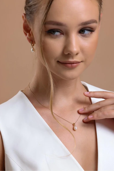 10,5 mm Damla Doğal İnci Kolye - Resim 4