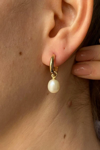8,5 mm Doğal İnci Sallantı Küpe - 4