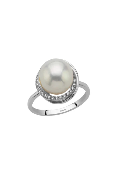 10,5 mm Zirkon Taşlı Doğal İnci Yüzük - 5