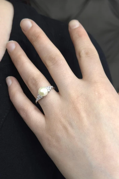 0,2 Ct Doğal İncili Pırlanta Yüzük - Resim 2