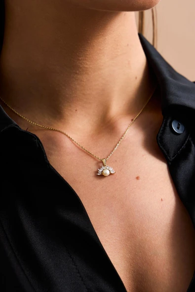 6,5 mm Yarım Çiçek Modeli Doğal İnci Kolye
