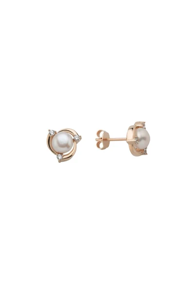 6,5 mm Zirkon Taşlı Doğal İnci Küpe - 4
