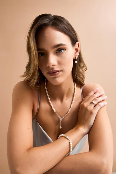 6,5 mm Zirkon Taşlı Doğal İnci Küpe - Resim 2