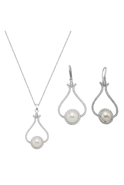 6,5 mm Lale Taşlı Doğal İnci Küpe Kolye İkili Set - 10