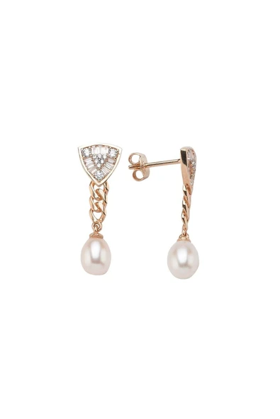 7,5 mm Üçgen Modeli Baget Taşlı Doğal İnci Küpe - Resim 4