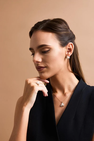 5,5 mm Zirkon Taşlı Doğal İncili Kolye - Resim 2