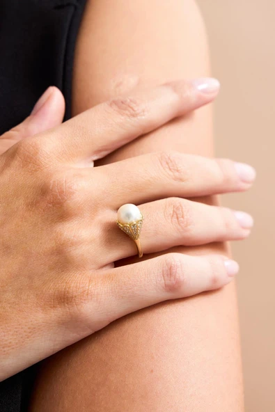 9,5 mm Ampul Modelli Doğal İncili Küpe Kolye Yüzük Üçlü Set - 4