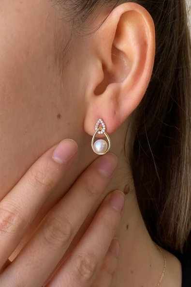 6,5 mm Zirkon Taşlı Doğal İnci Küpe