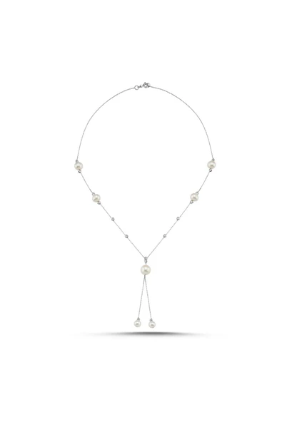 9,5 mm Dorikalı Sallantılı Doğal İnci Kolye - Resim 4