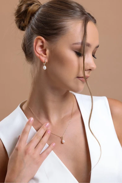 10,5 mm Damla Doğal İnci Kolye - Resim 3