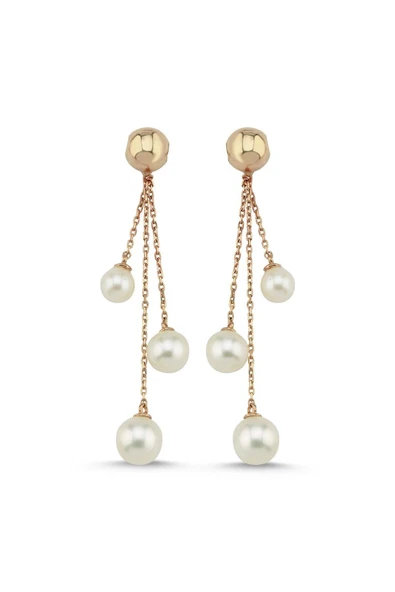 7,5 mm Küçük Halkalı Doğal İnci Sallantılı Küpe - Resim 7