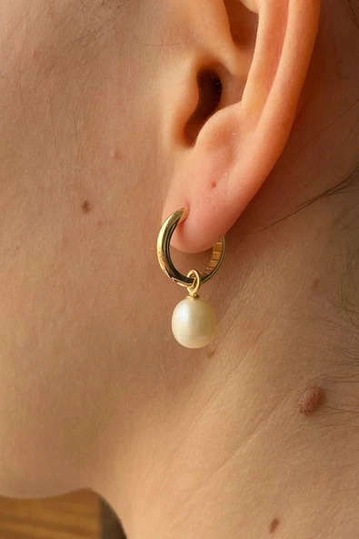 8,5 mm Doğal İnci Sallantı Küpe - 2
