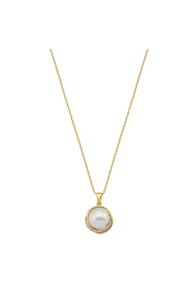 10,5 mm Zirkon Taşlı Doğal İnci Kolye - 4