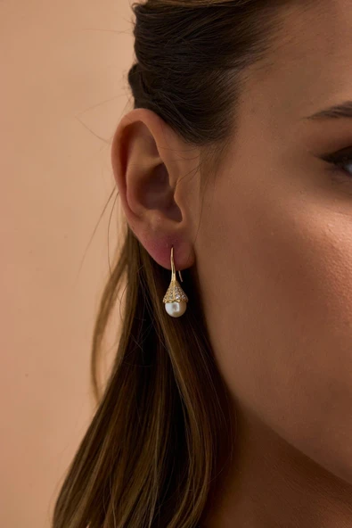 9,5 mm Ampul Modelli Doğal İncili Küpe Kolye Yüzük Üçlü Set - 3