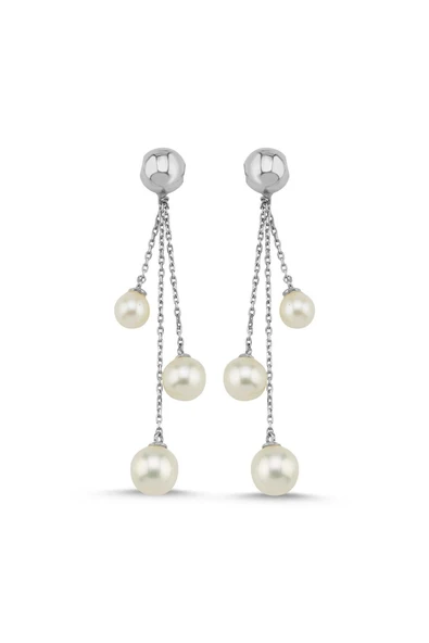 7,5 mm Büyük Halka Doğal İnci Sallantılı Küpe - 5