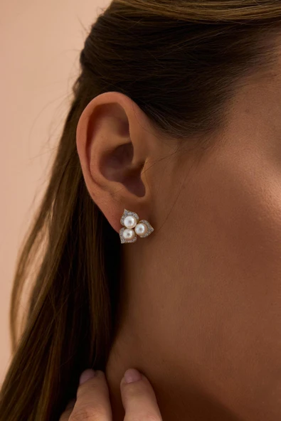 3,5 mm Zirkon Taşlı Doğal İnci Küpe