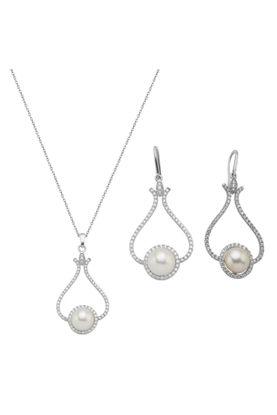 6,5 mm Lale Taşlı Doğal İnci Küpe Kolye İkili Set - 7