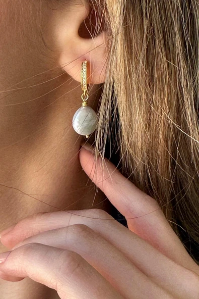 Zirkon Taşlı Yassı Doğal İnci Küpe ürün görseli 1