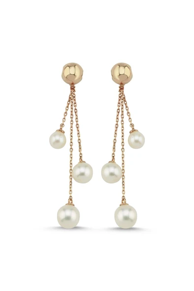 7,5 mm Büyük Halka Doğal İnci Sallantılı Küpe - 4