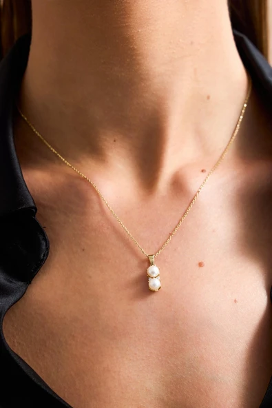 5,5 mm İkili Doğal İnci Kolye ürün görseli 1