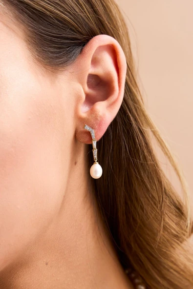 6,5 mm Baget Zirkon Taşlı Doğal İnci Küpe Kolye Bileklik Yüzük Dörtlü Set - 4