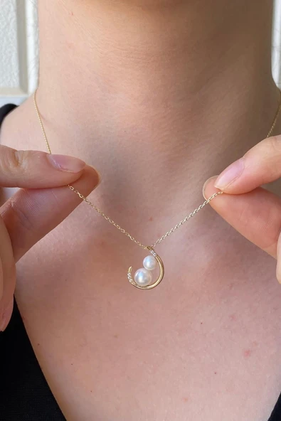 6,5 mm Çift Doğal İncili Kolye