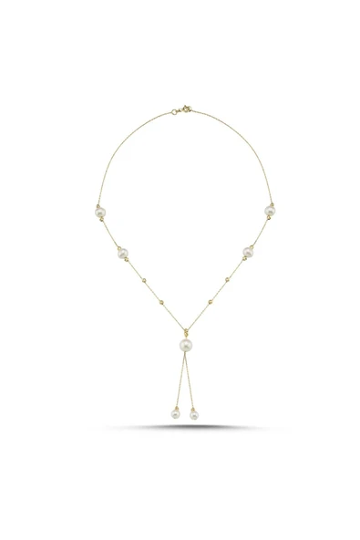 9,5 mm Dorikalı Sallantılı Doğal İnci Kolye - Resim 2