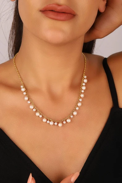 5,5 mm Doğal İncili Sallantılı Kolye - Resim 4