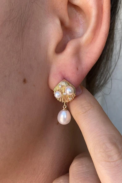 8,5 mm İstiridye Doğal İnci Küpe - Resim 3