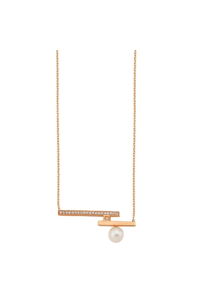 6,5 mm Doğal İnci Zirkon Taşlı Kolye - Resim 5