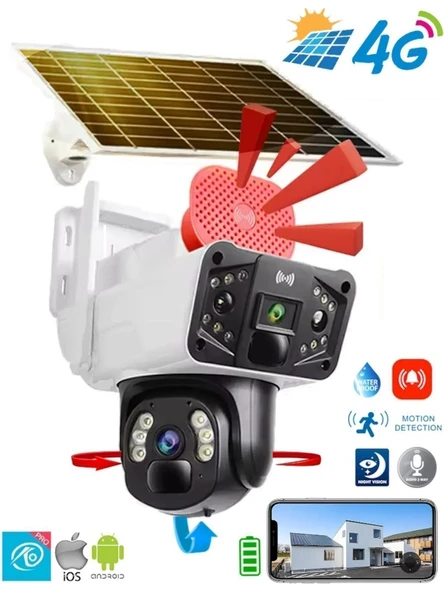 Okam 3915 4g 6mp Dual Lens Güneş Panelli Solar Sirenli Güvenlik Kamerası