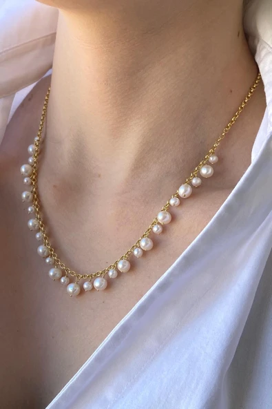 5,5 mm Doğal İncili Sallantılı Kolye - Resim 2