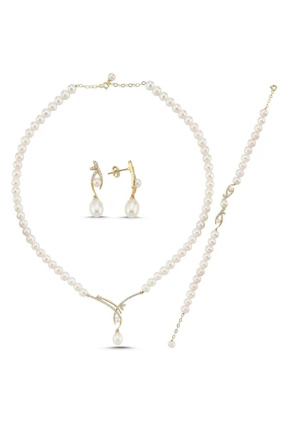 6,5 mm Yaprak Taşlı Doğal İncili Küpe Kolye Bileklik Üçlü Set - Resim 5