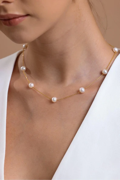 6,5 mm Çıtır Doğal İnci Zincir Kolye
