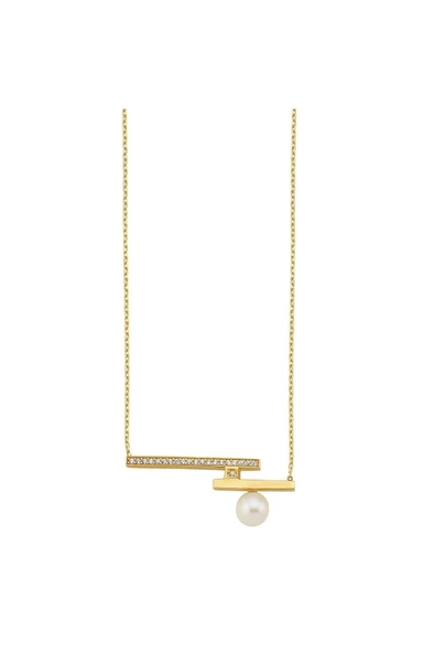 6,5 mm Doğal İnci Zirkon Taşlı Kolye - Resim 4