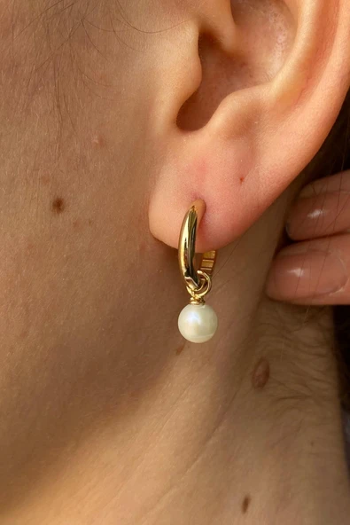 6,5 mm Küçük Halka Sallantı Charm Doğal İnci Küpe - Resim 4