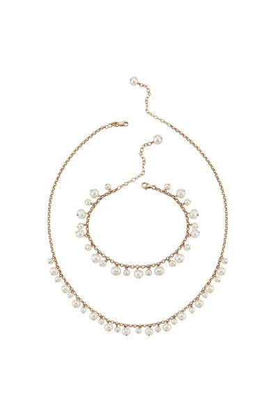 5,5 mm Doğal İnci Sallantılı Kolye Bileklik İkili Set - 6