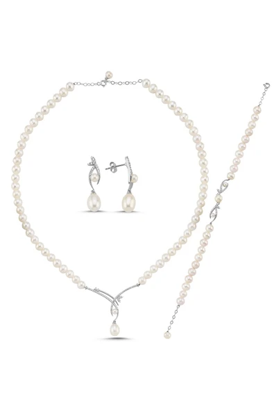 6,5 mm Yaprak Taşlı Doğal İncili Küpe Kolye Bileklik Üçlü Set - Resim 9