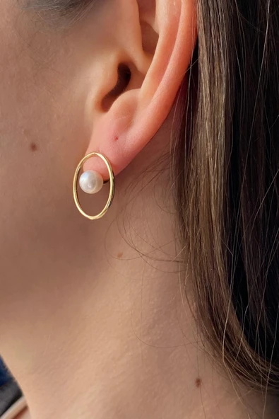 7,5 mm Daire Modelli Doğal İnci Küpe - Resim 2