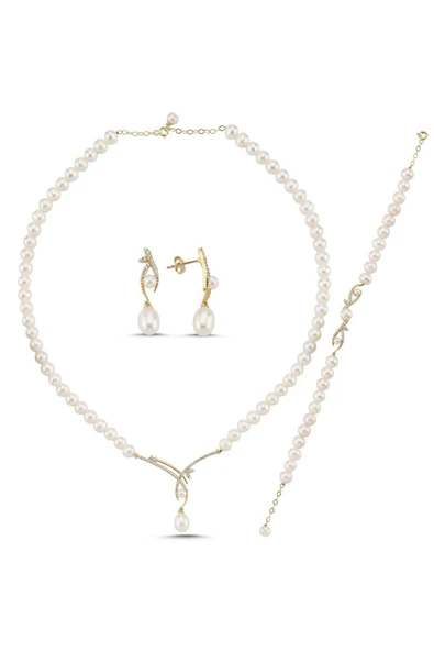 6,5 mm Yaprak Taşlı Doğal İncili Küpe Kolye Bileklik Üçlü Set - Resim 7