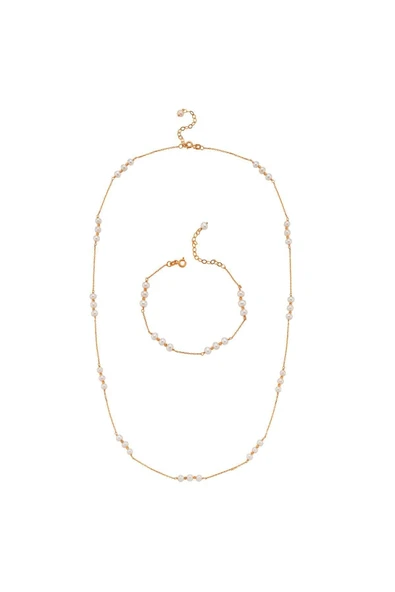 4,5 mm Üç Doğal İnci Dorika Toplu Zincir Kolye Bileklik İkili Set - 5