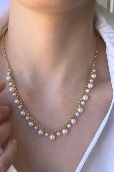 5,5 mm Doğal İncili Sallantılı Kolye - Resim 3